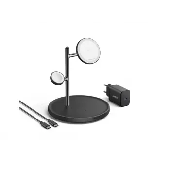 Estação de carregamento Anker MagGo B25M3312 3 em 1 Qi2, 15 W para smartphone, preto