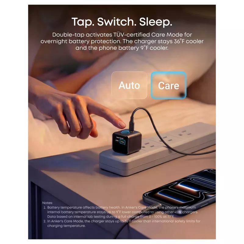 Carregador Anker Nano Charger 45W GaN USB-C com ActiveShield 5.0, Touch-Sensor, SmartDisplay, iPhone-Erkennung, laranja