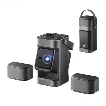 Projetor portátil Anker Nebula P1 com altifalantes removíveis, Full HD 1080p, 650 ANSI Lumen, som surround 2.0 de 20W, Android TV 11, Cinzento