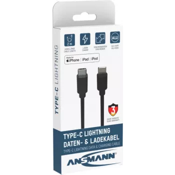 ANSMANN 1700-0107 Cabo Lightning para USB-A 2 m Preto Certificado MFi
