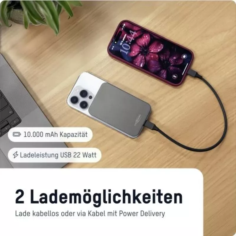 ANSMANN 1700-0199 10000 mAh Power bank sem fios antracite