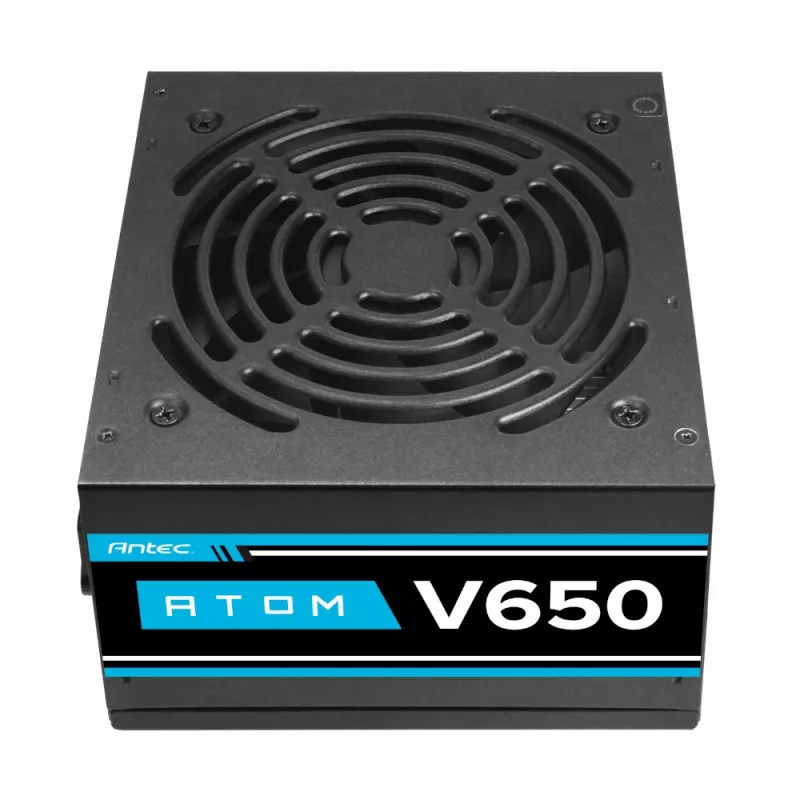Fonte de alimentação não modular Antec Atom V650 - 650W, 80 PLUS White, ATX, ventoinha silenciosa de 120mm