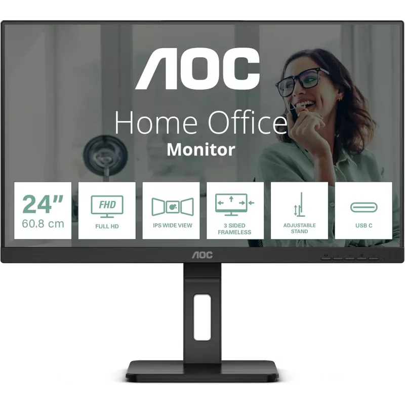 AOC 24P3CV 24 polegadas IPS monitor, 1920x1080, USB-C, HDMI, DP, VESA (recondicionado)