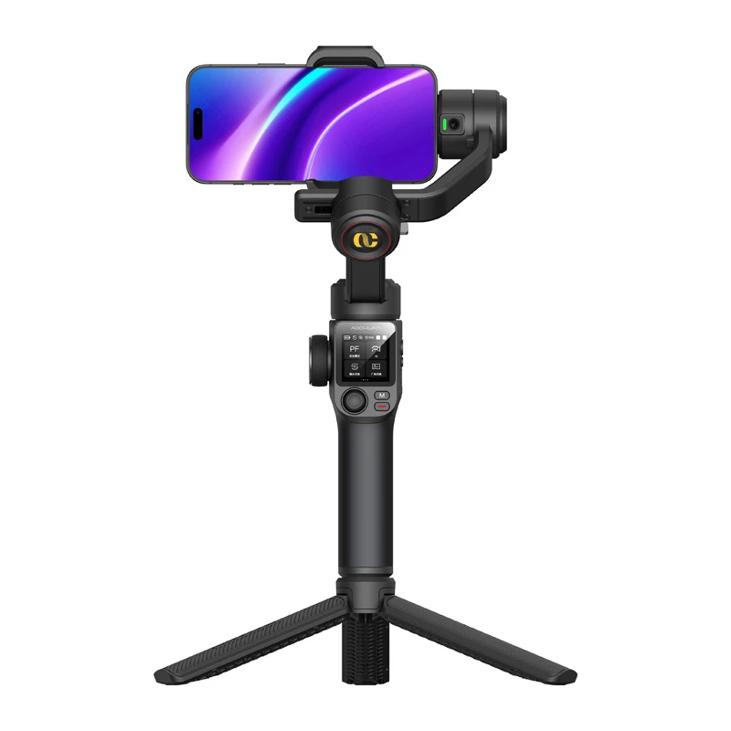AOCHUAN S3 gimbal para smartphone com rastreamento por IA, ecrã tátil LED, luz e powerbank