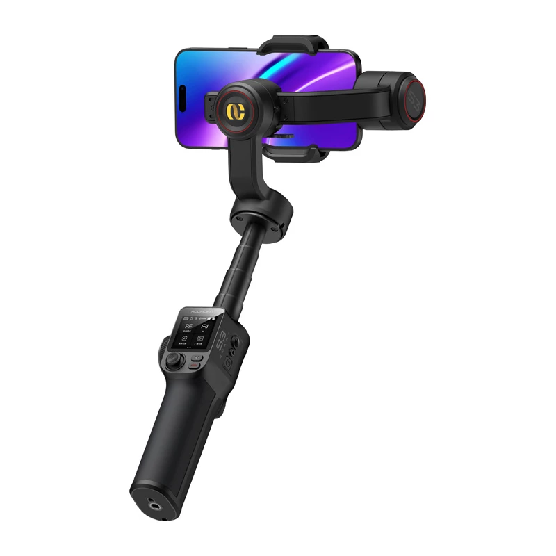 AOCHUAN S3 gimbal para smartphone com rastreamento por IA, ecrã tátil LED, luz e powerbank