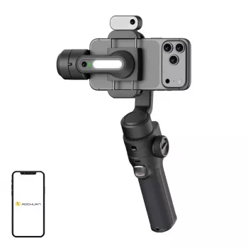 AOCHUAN S3 gimbal para smartphone com rastreamento por IA, ecrã tátil LED, luz e powerbank