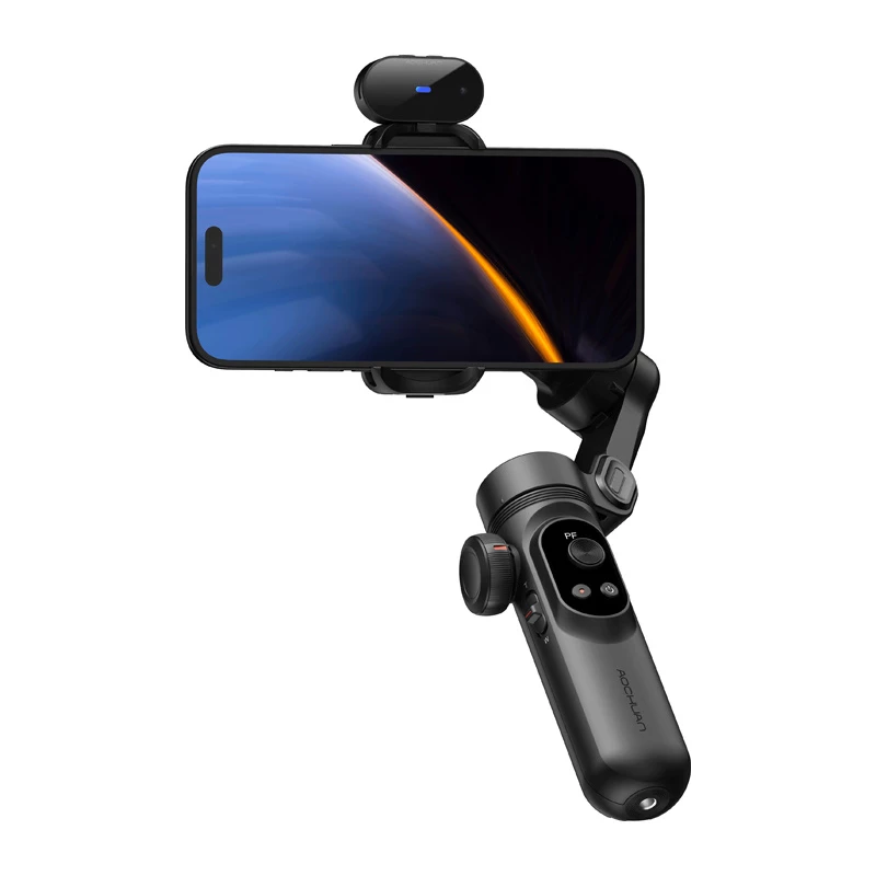 AOCHUAN Smart X Pro estabilizador gimbal de 3 eixos com rastreamento por IA e controlo por gestos para smartphone, preto
