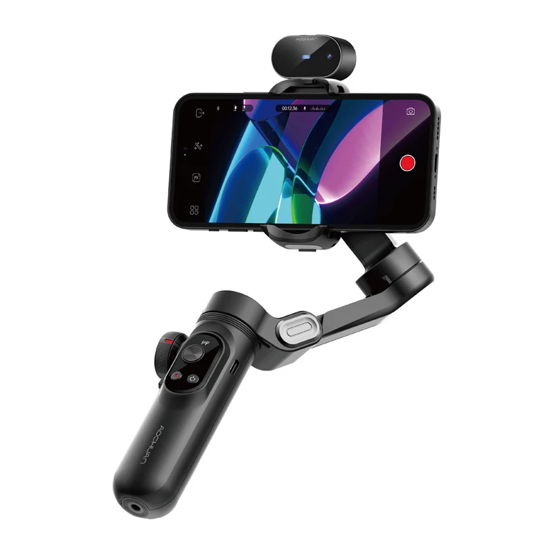 AOCHUAN Smart X Pro estabilizador gimbal de 3 eixos com rastreamento por IA e controlo por gestos para smartphone, preto