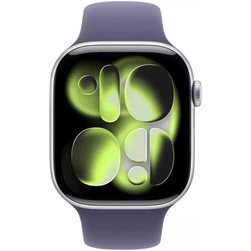 Apple Watch Series 11 (2025) GPS 46mm caixa de alumínio prateada com bracelete desportiva Purple Fog M/L