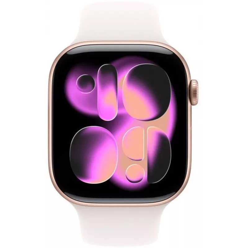 Apple Watch Series 11 GPS 46mm caixa de alumínio ouro rosa com bracelete desportiva Light Blush - S/M, modelo A3333, MEV64RK/A