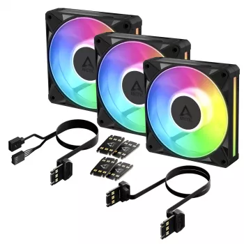 Arctic BioniX P12 A-RGB ventoinha de caixa 120 mm PWM (pack de 3) – RGB endereçável, 450-3000 rpm, 129 m³/h, preto