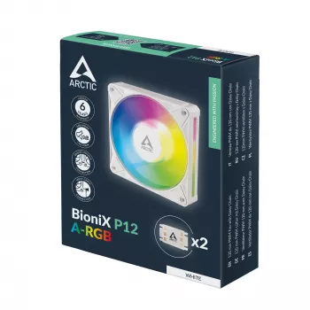 Arctic BioniX P12 A-RGB White Ventoinha para caixa 120mm PWM, 450-3000 rpm, RGB endereçável, Daisy Chain