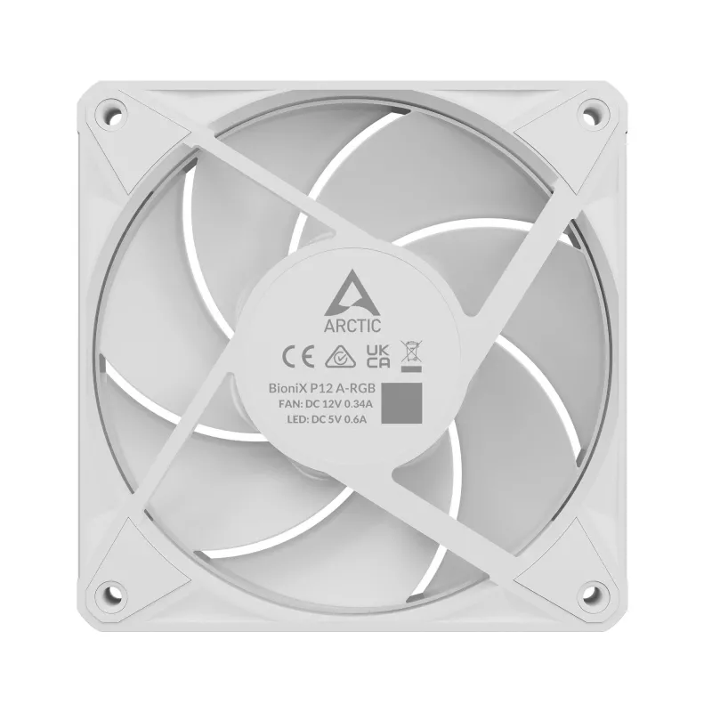Arctic BioniX P12 A-RGB White Ventoinha para caixa 120mm PWM, 450-3000 rpm, RGB endereçável, Daisy Chain