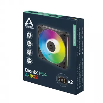 Arctic BioniX P14 ventoinha de caixa A-RGB 140mm PWM com Daisy Chain, 400-2500 rpm, 186 m³/h, preto