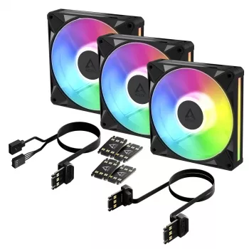 Ventoinha Arctic BioniX P14 A-RGB 140mm PWM pack de 3 - preto - RGB endereçável, 2500 rpm, 186 m³/h