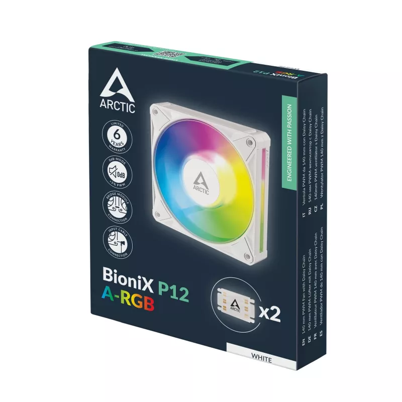 Arctic BioniX P14 A-RGB ACFAN00340A 140mm PWM ventoinha de caixa, Daisy Chain, 400-2500 rpm, 186 m³/h, FDB, branca