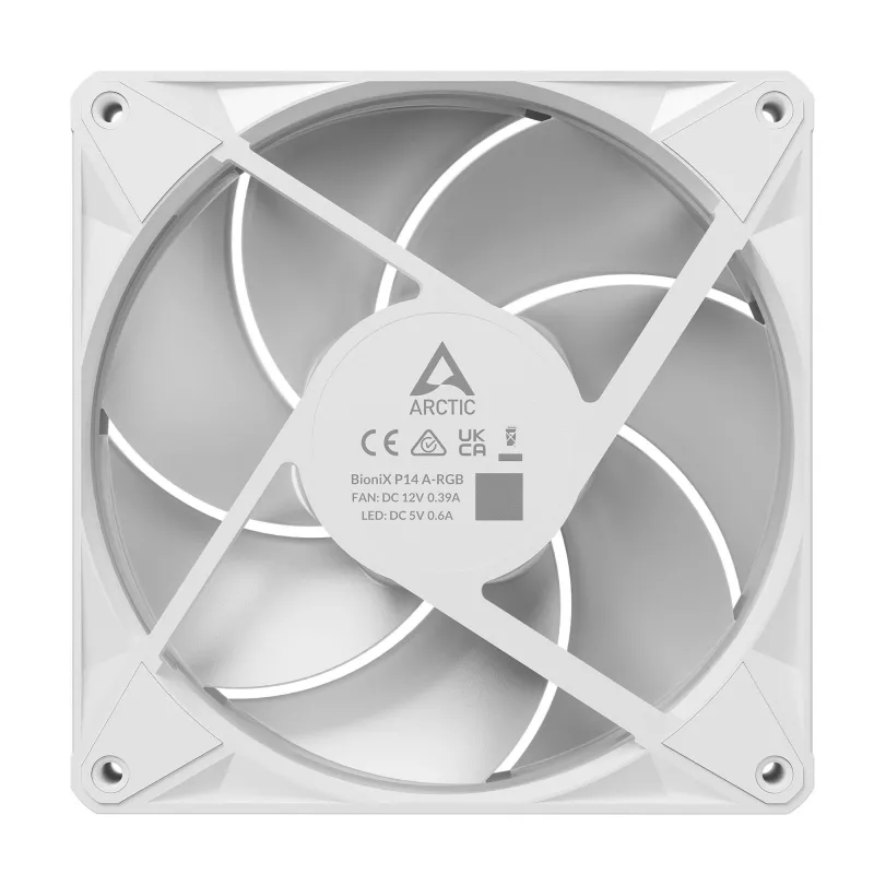 Arctic BioniX P14 A-RGB (branco) pack de 3 | ventoinha de caixa PWM de 140 mm com iluminação A-RGB, 400–2500 rpm