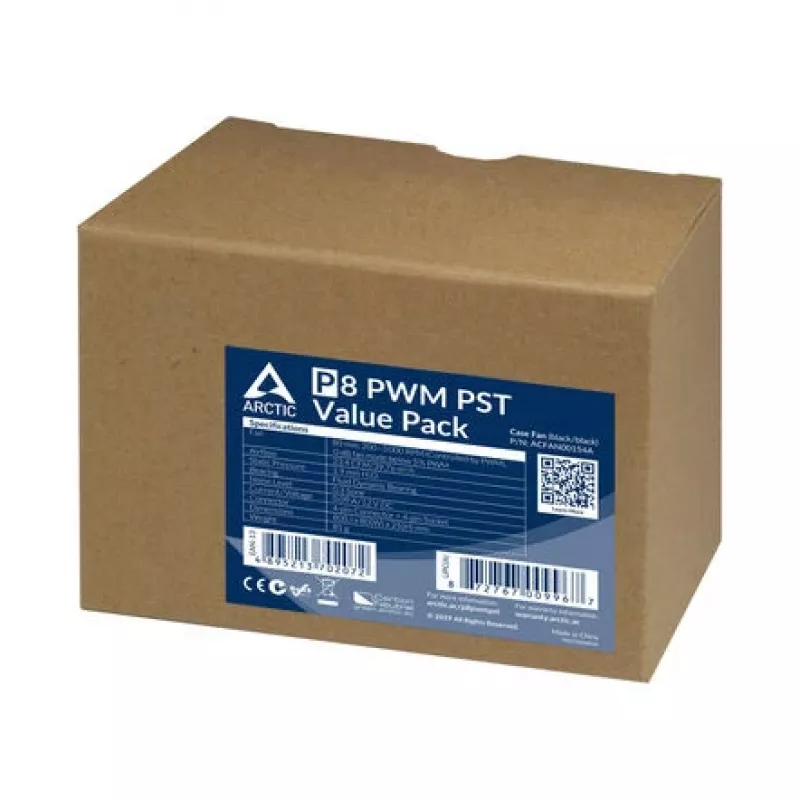 ARCTIC P8 PWM PST Ventoinha 80 mm pack de 5 - Preto/Branco