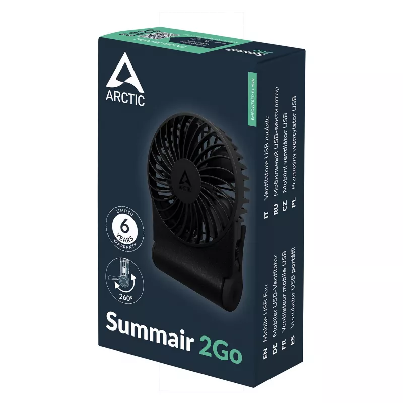 Ventilador de mesa recarregável Arctic Summair 2Go - 10 cm (preto)