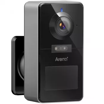 Câmara de segurança inteligente com bateria Arenti POWER1Q 2K, deteção de pessoas por IA, visão noturna a cores, IP65, preto