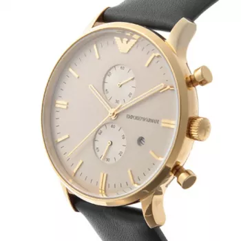 Relógio analógico de quartzo de homem ARMANI AR0386 Classic 40mm mostrador prateado bracelete de pele castanha