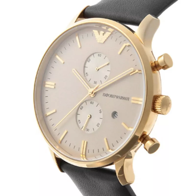 Relógio analógico de quartzo de homem ARMANI AR0386 Classic 40mm mostrador prateado bracelete de pele castanha