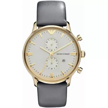 Relógio analógico de quartzo de homem ARMANI AR0386 Classic 40mm mostrador prateado bracelete de pele castanha