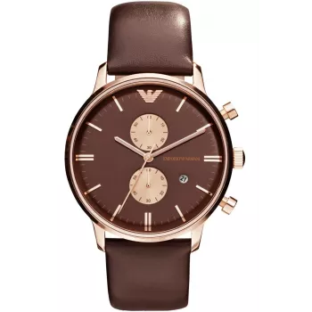 Relógio de quartzo cronógrafo ARMANI AR0387 para homem 42mm mostrador preto bracelete de pele
