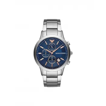 Relógio de pulso de quartzo de homem Armani AR11458 com mostrador azul e bracelete de aço inoxidável, 43 mm
