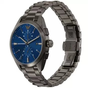 Relógio de quartzo cronógrafo ARMANI AR11481 Luigi para homem 43mm mostrador preto bracelete de pele preta