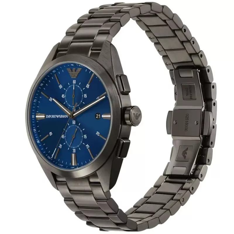 Relógio de quartzo cronógrafo ARMANI AR11481 Luigi para homem 43mm mostrador preto bracelete de pele preta