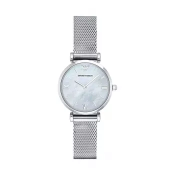 Armani AR1955 Relógio de quartzo mulher 32 mm Caixa de aço inoxidável Mostrador branco Pulseira de pele castanha