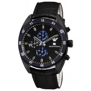 ARMANI AR5916 Relógio Cronógrafo de Quarzo Homem 42mm Mostrador Preto Pulseira em Aço Inoxidável e Silicone Tom de Ouro Rosa
