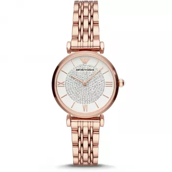 Relógio de mulher ARMANI AR11244 Gianni T-Bar quartzo analógico 32 mm aço inoxidável ouro rosa