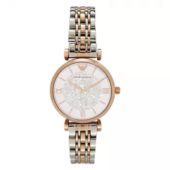 Relógio de mulher ARMANI AR1926 Gianni T-Bar quartzo analógico 32mm malha de aço inoxidável dourado rosa