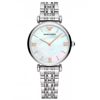 ARMANI Relógio de mulher AR90004L quartzo analógico 32 mm caixa de aço inoxidável tom rosa-ouro bracelete de couro castanho