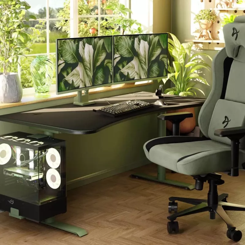 Arozzi Arena Large secretária gaming – Forest Green (altura ajustável, tapete de rato em microfibra)