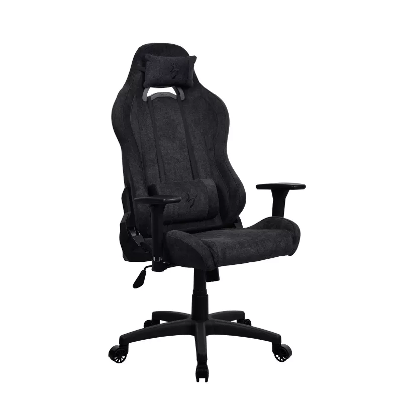 Cadeira de gaming Arozzi Torretta Soft Fabric – preto puro, estrutura metálica, coluna a gás classe 4, braços 3D
