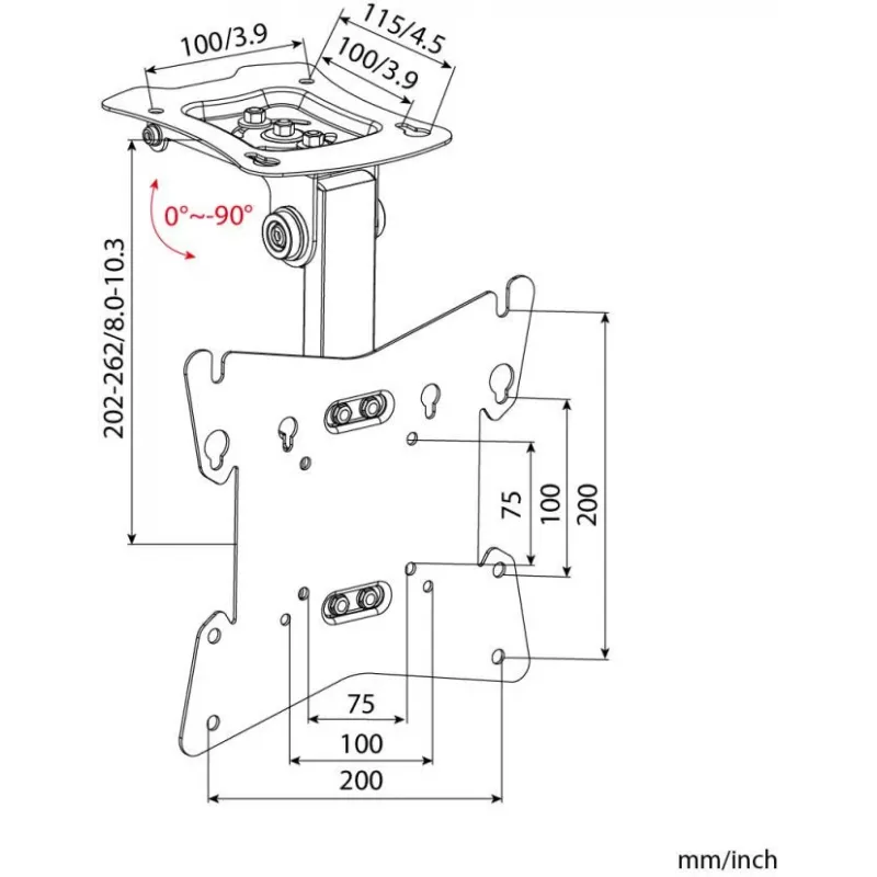 Suporte de teto ART AR-21skos para TV LED/LCD 17-42 polegadas, 20kg, VESA 75x75 a 200x200, Preto