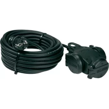AS Schwabe 60456 Extensão de borracha 10m H07RN-F 3G1.5mm² 3 tomadas com ficha Schuko e conector fêmea, IP44, preto