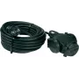 AS Schwabe 60456 Extensão de borracha 10m H07RN-F 3G1.5mm² 3 tomadas com ficha Schuko e conector fêmea, IP44, preto
