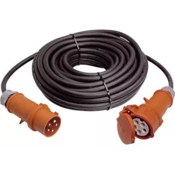 AS SCHWABE 61093 Cabo de extensão de borracha H07RN-F 3G2.5 de 50m com inversor de fases, 16A CEE 230V, IP44, preto