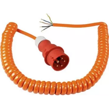 AS SCHWABE Cabo espiral CEE com ficha CEE e extremidade aberta (400V / 16A | IP44 | H07BQ-F 5G2.5 | 1m - 5m extensível) - laranja 70432