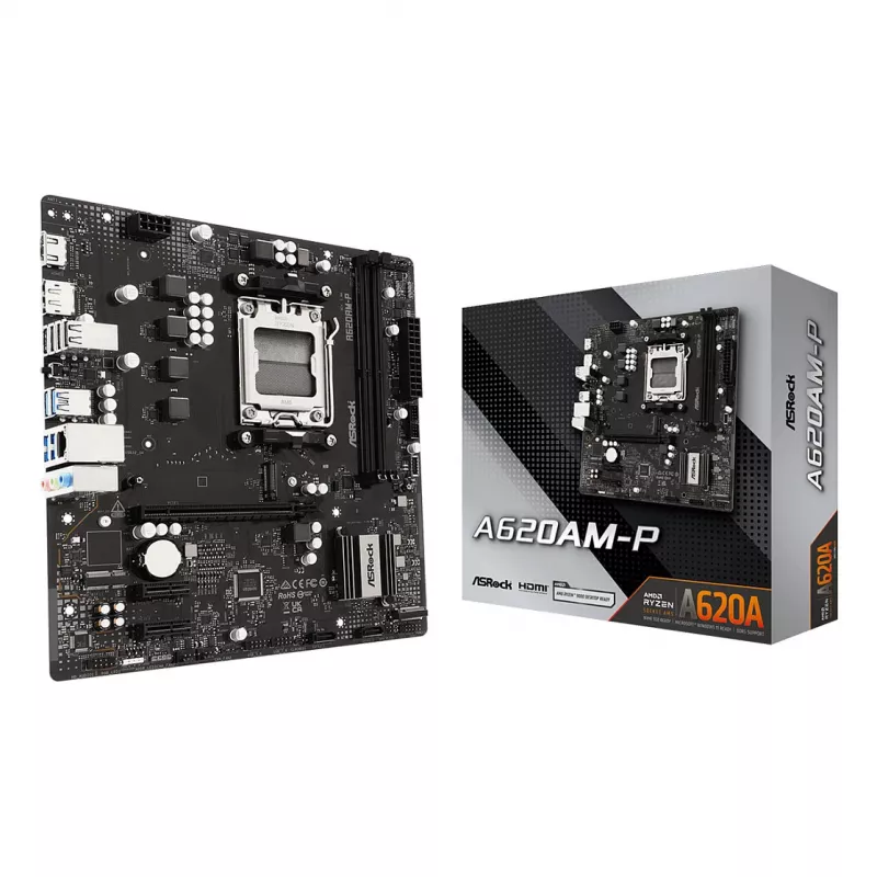Placa-mãe ASRock A620AM-P AMD A620 AM5 Micro ATX (DDR5, HDMI, DisplayPort, M.2)