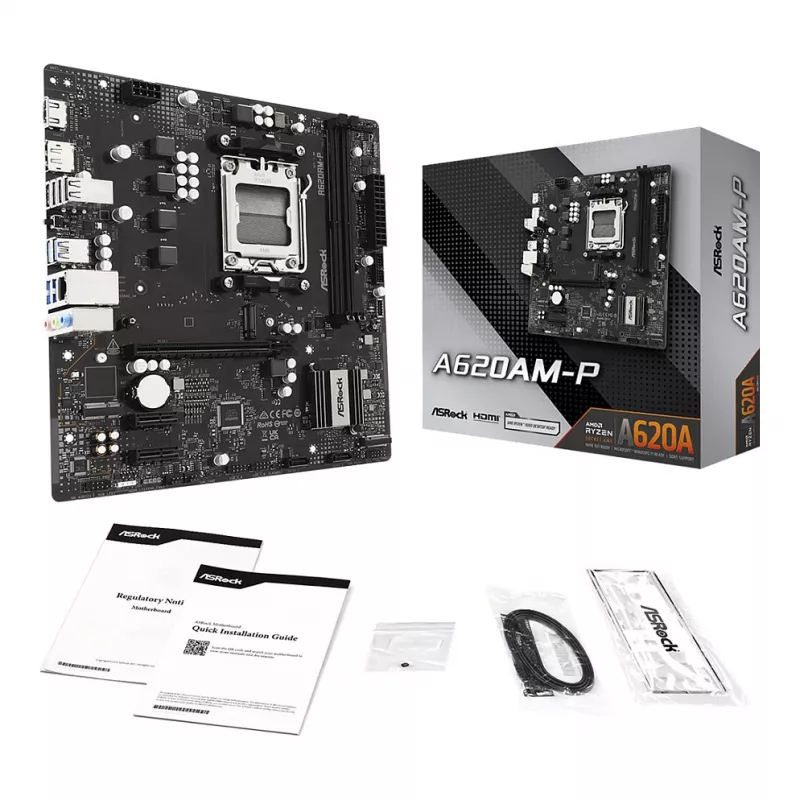 Placa-mãe ASRock A620AM-P AMD A620 AM5 Micro ATX (DDR5, HDMI, DisplayPort, M.2)