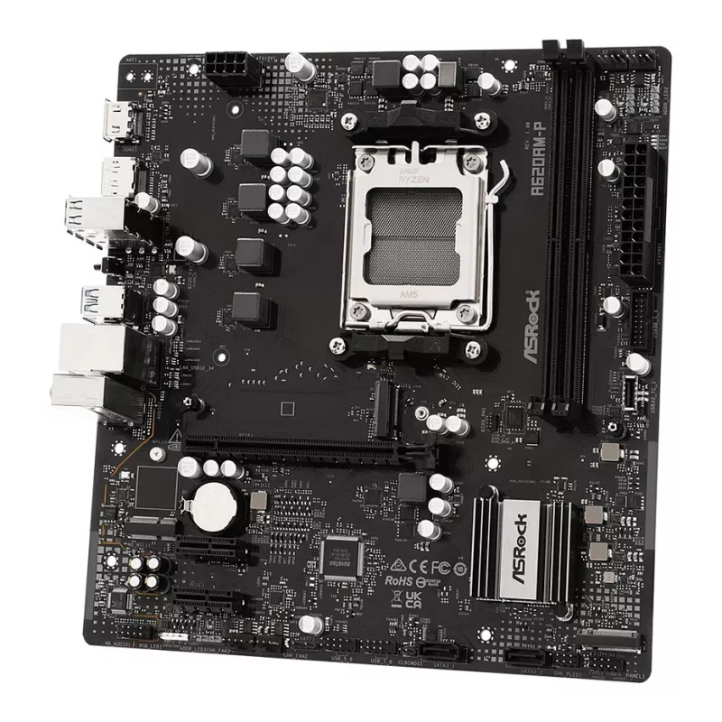 Placa-mãe ASRock A620AM-P AMD A620 AM5 Micro ATX (DDR5, HDMI, DisplayPort, M.2)