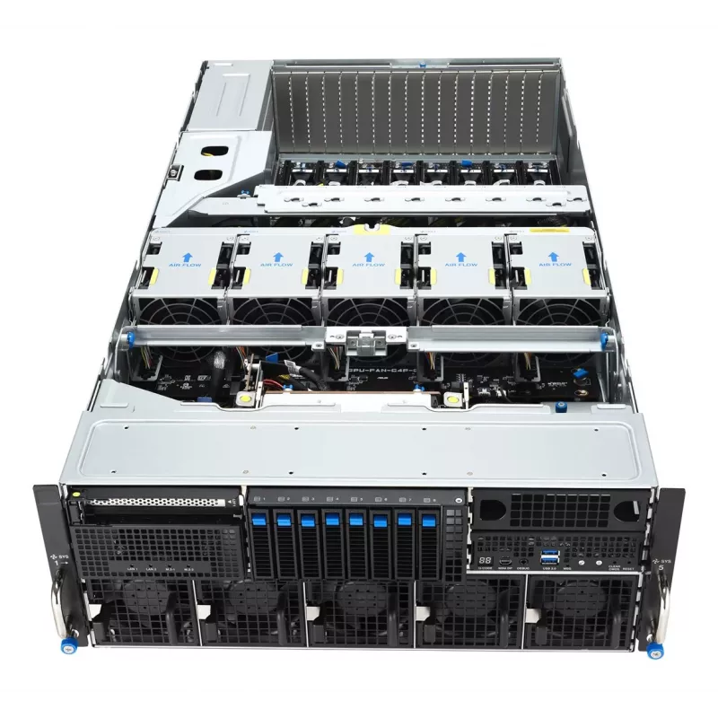 Plataforma de servidor em rack 4U ASUS ESC8000A-E13X AMD EPYC 9005 8xNVMe 2xM.2 2x10GbE 8xQSFP IPMI R3200W