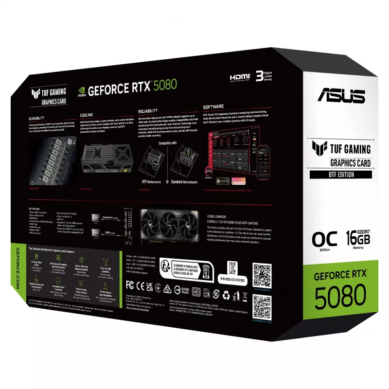 ASUS TUF GeForce RTX 5080 OC 16GB GDDR7 placa gráfica gaming BTF