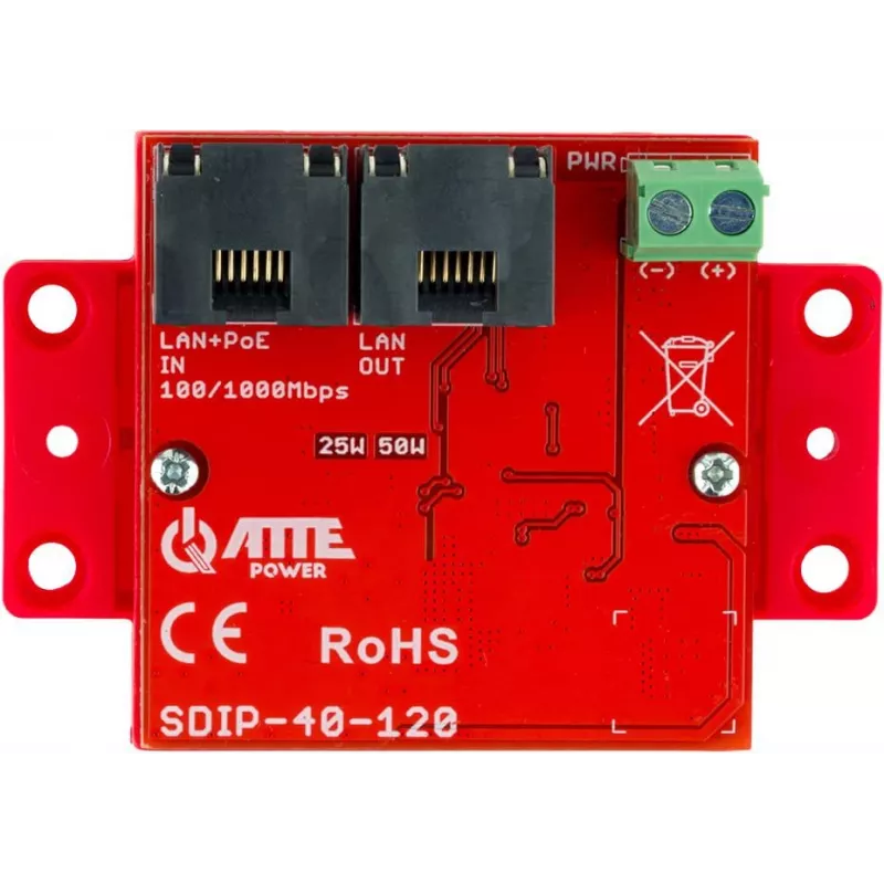 ATTE SDIP-40-120 Fonte de alimentação PoE, 48W, 40V DC, 10/100 Mbps