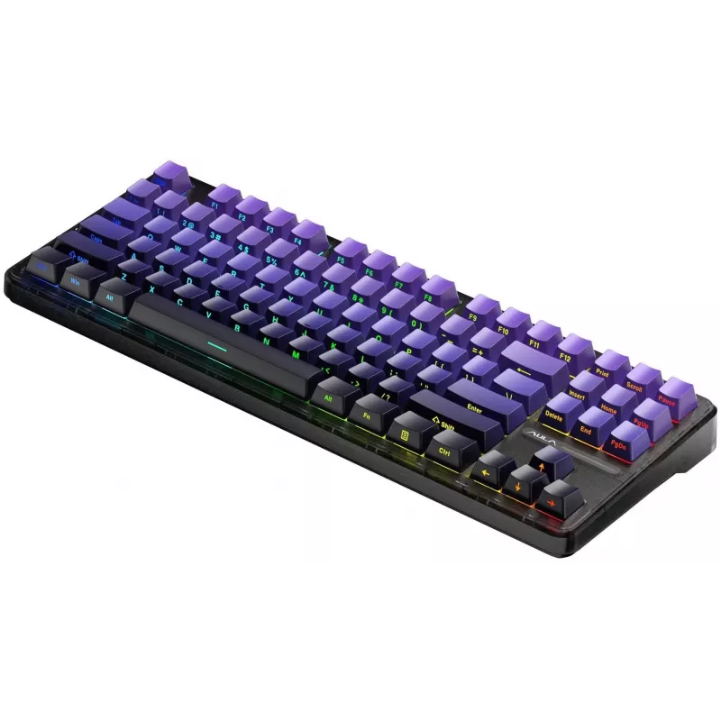 AULA Gasket F87 Pro Teclado Preto Roxo GrayWoodV4 RGB